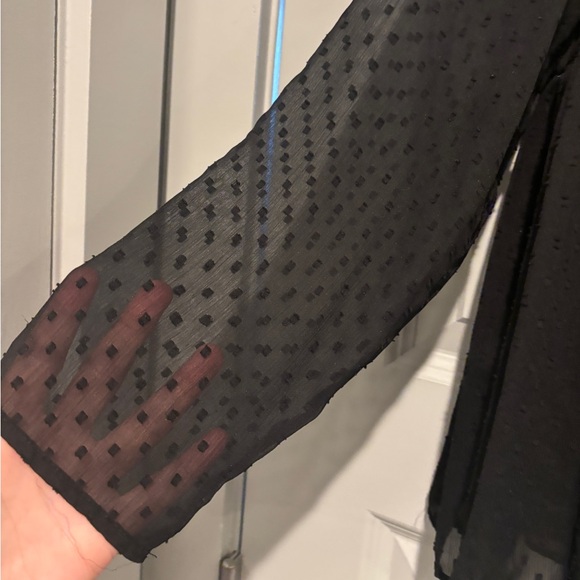 Zara Trafaluc Embroidered Blouse Holiday Christmas Flower Floral Black Bow Dot - Picture 3 of 6